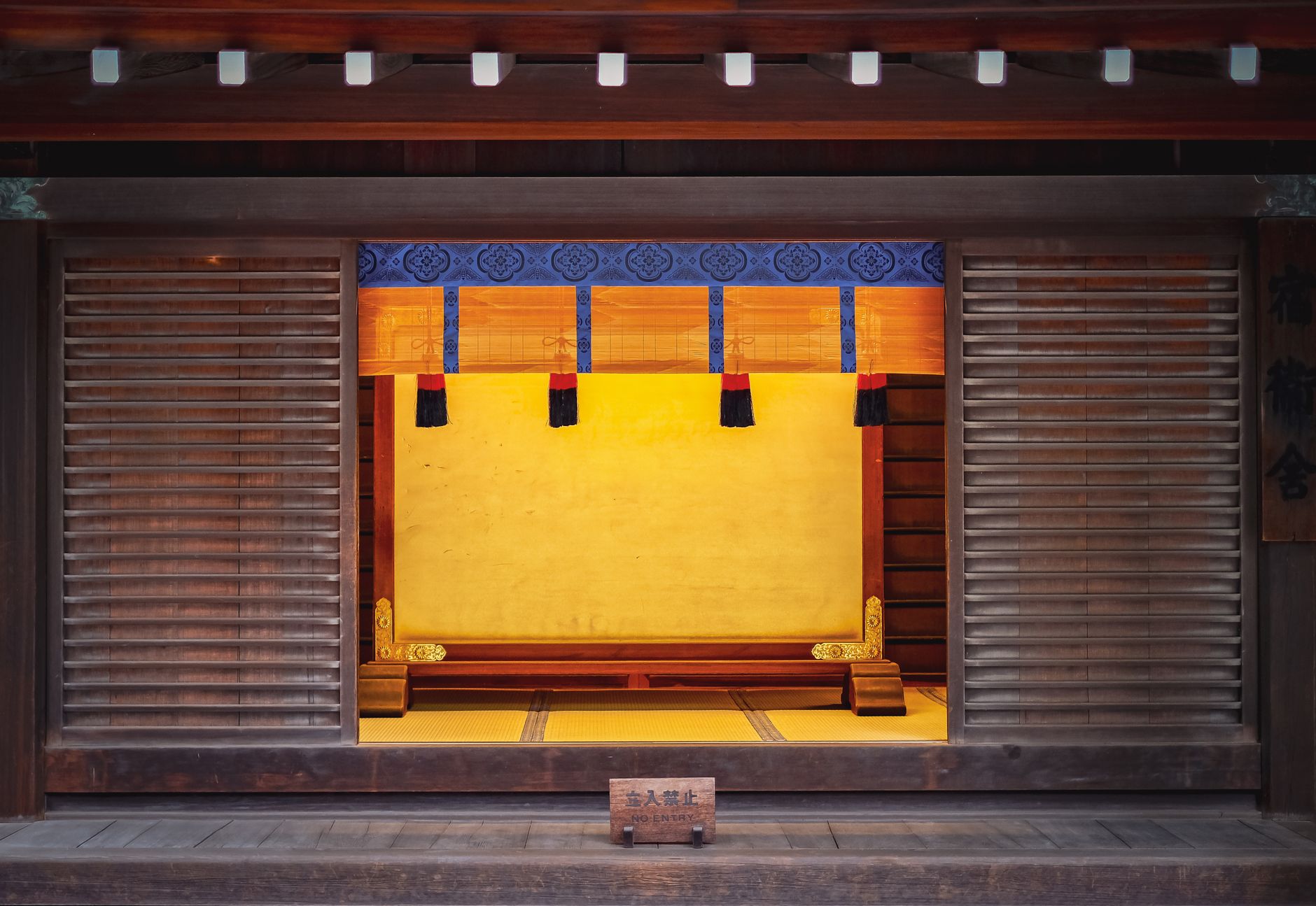 Traditional Japanese wooden temple corridor in Kyoto