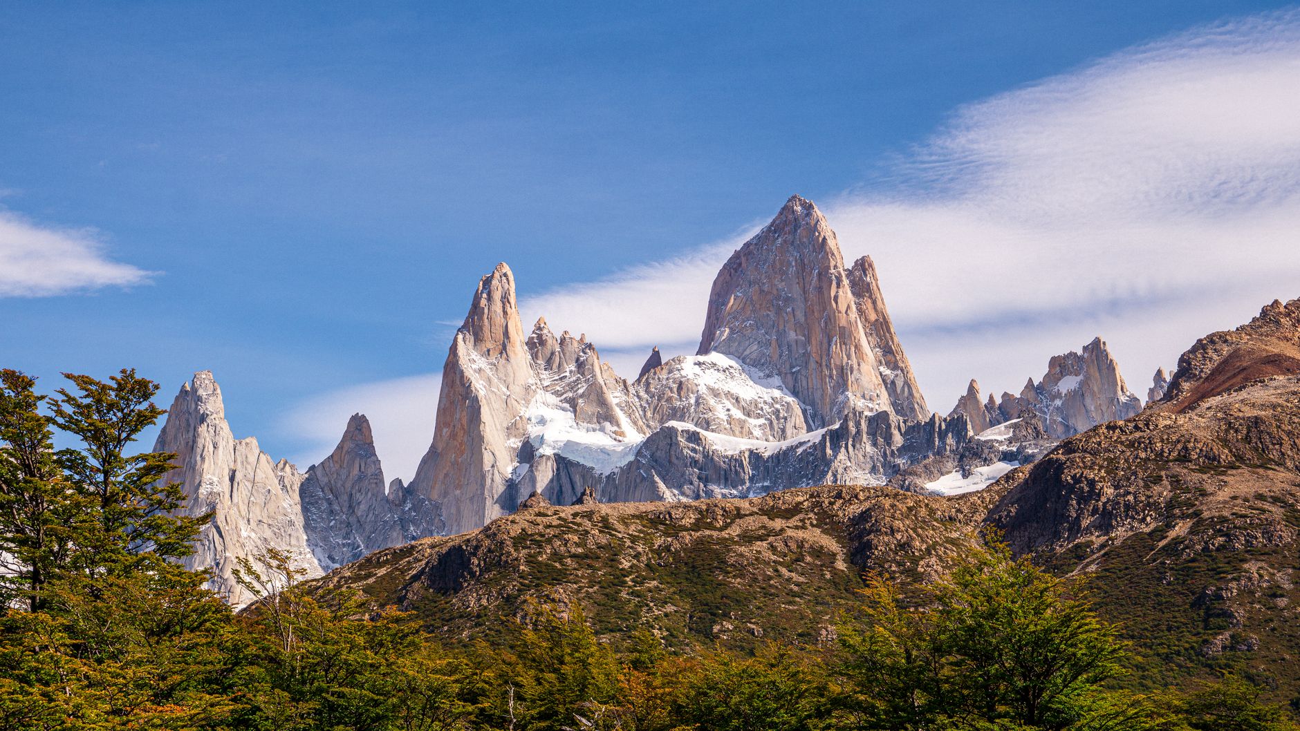 Granite towers and glacial lake in Patagonia
